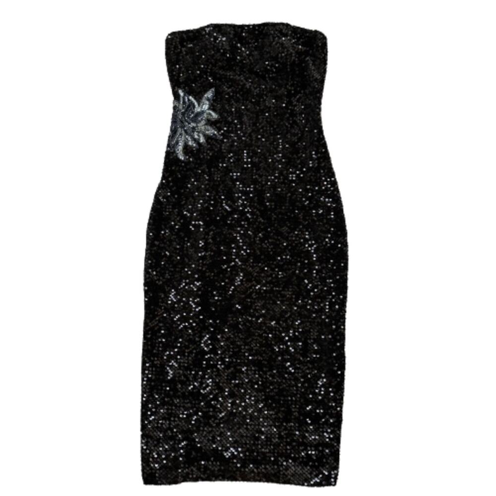 Gianni Bini Dress Vida Black Sequin Strapless Formal Black Tie Midi Size 2 NEW - Picture 12 of 15